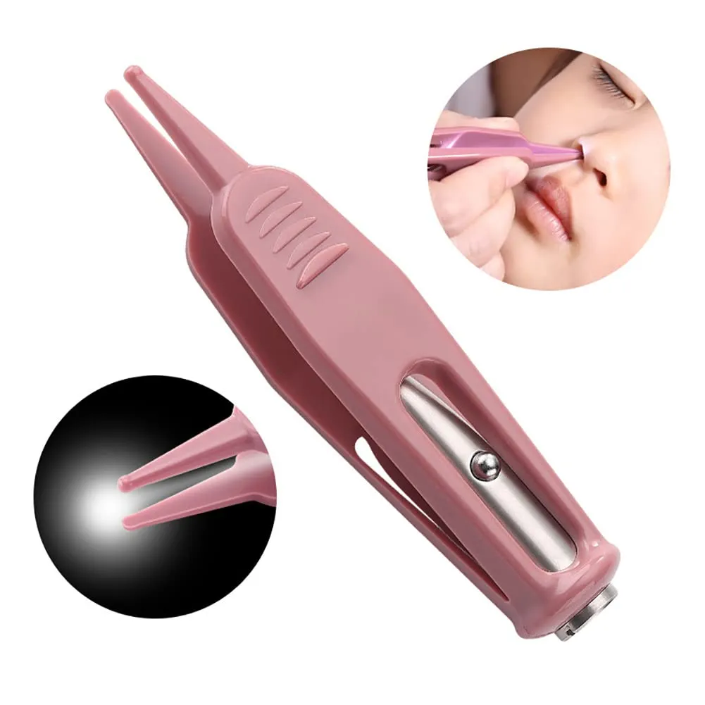 2 Pcs Nose Cleaning Tweezers with Light Baby Nasal Tweezers Infant Booger Pickers Removers Ear Cleaning Clips Baby Care Tools