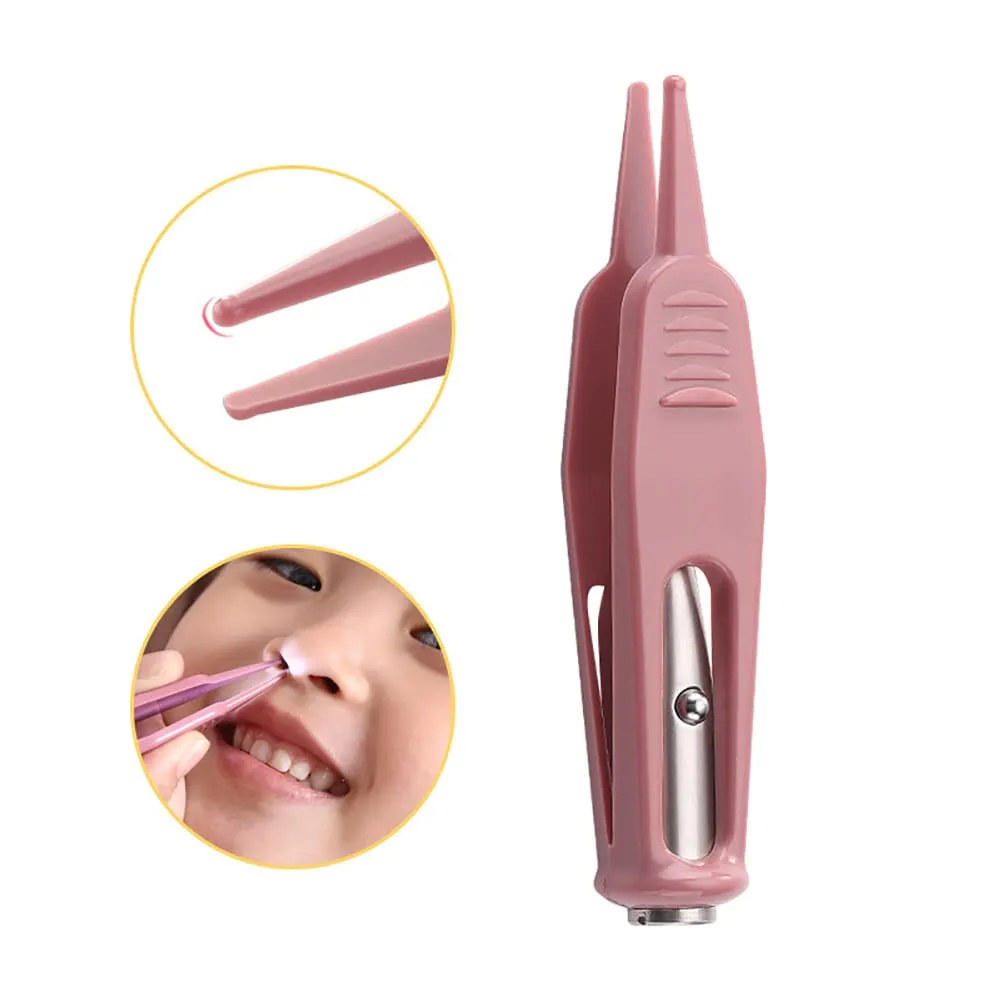 2 Pcs Nose Cleaning Tweezers with Light Baby Nasal Tweezers Infant Booger Pickers Removers Ear Cleaning Clips Baby Care Tools
