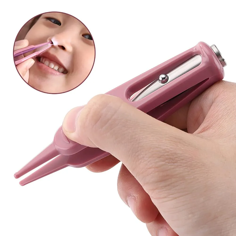 2 Pcs Nose Cleaning Tweezers with Light Baby Nasal Tweezers Infant Booger Pickers Removers Ear Cleaning Clips Baby Care Tools