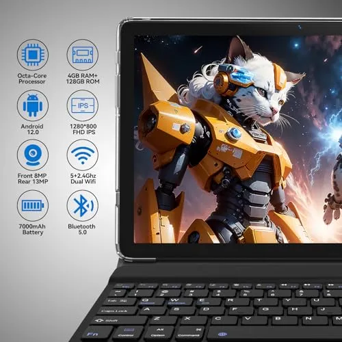 2024 Tablet 10.1 Inch 2 in 1 Android Tablet with keyboard Octa-Core 8(4 4 Virtual) 128GB Storage 1TB Expandable, 13 8MP Camera, Newest Tablets PC with Case Mouse Stylus Support 5G WiFi, IPS FHD Screen