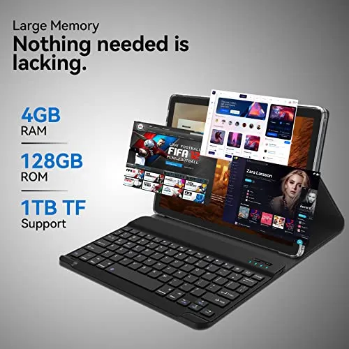 2024 Tablet 10.1 Inch 2 in 1 Android Tablet with keyboard Octa-Core 8(4 4 Virtual) 128GB Storage 1TB Expandable, 13 8MP Camera, Newest Tablets PC with Case Mouse Stylus Support 5G WiFi, IPS FHD Screen