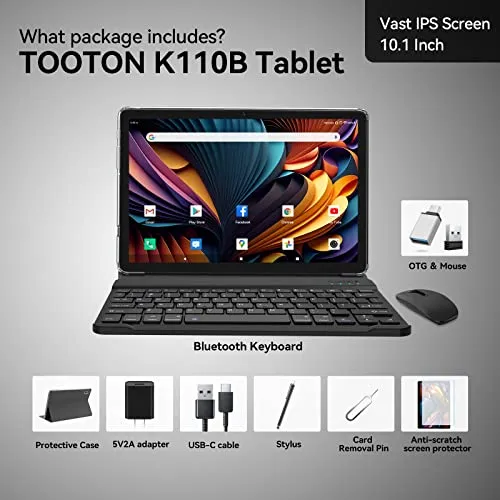 2024 Tablet 10.1 Inch 2 in 1 Android Tablet with keyboard Octa-Core 8(4 4 Virtual) 128GB Storage 1TB Expandable, 13 8MP Camera, Newest Tablets PC with Case Mouse Stylus Support 5G WiFi, IPS FHD Screen