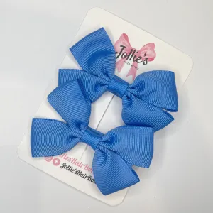 2.5inch Classic Bow with Clip (pair) - Capri Blue