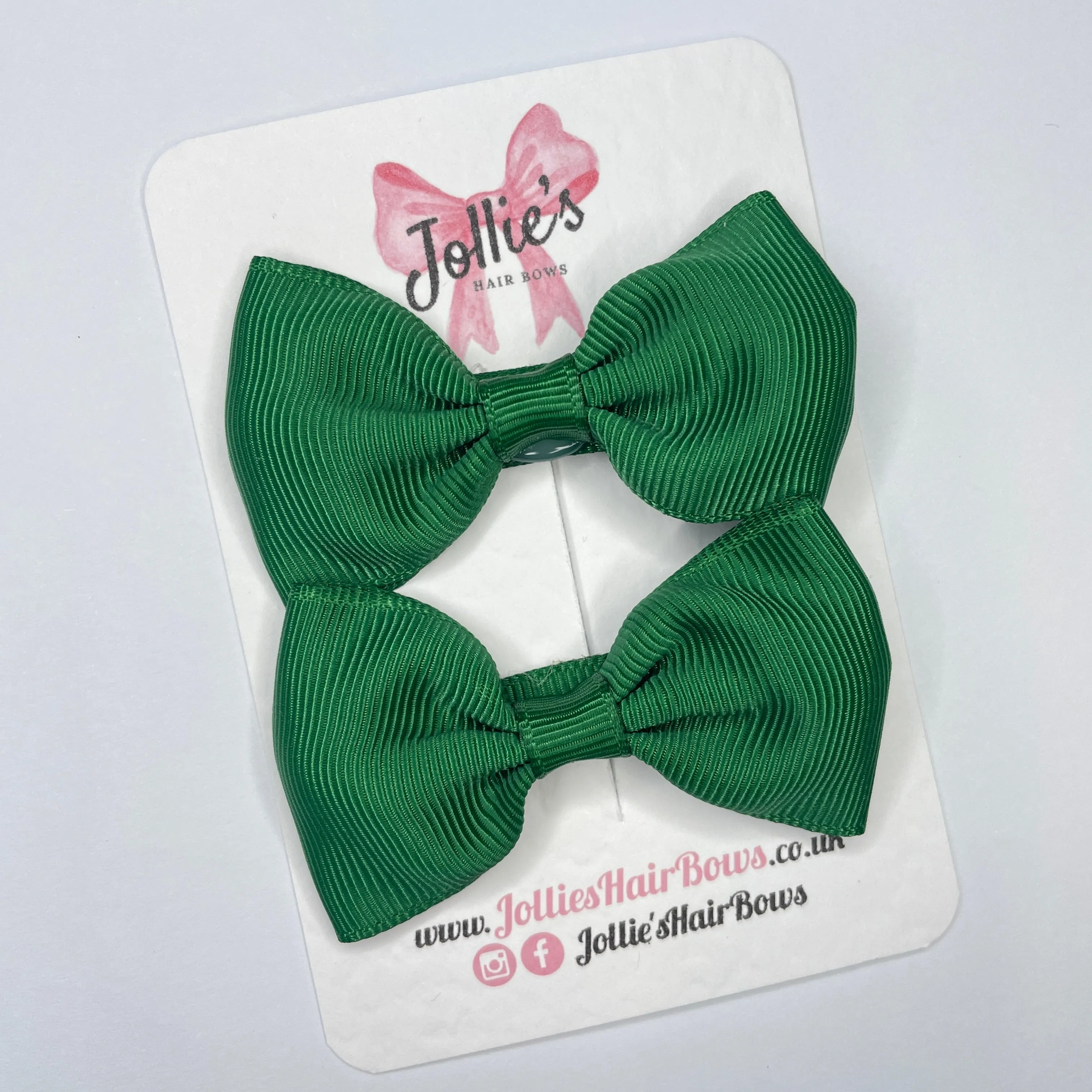 2.5inch Simple Bows with Clip (pair) - Forest Green