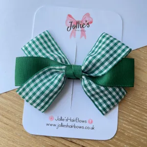 3.5inch Bow with Clip - Green Gingham