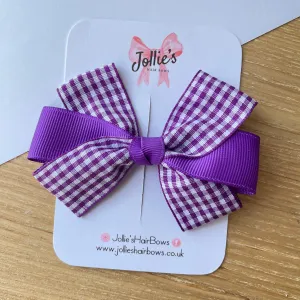 3.5inch Bow with Clip - Purple Gingham
