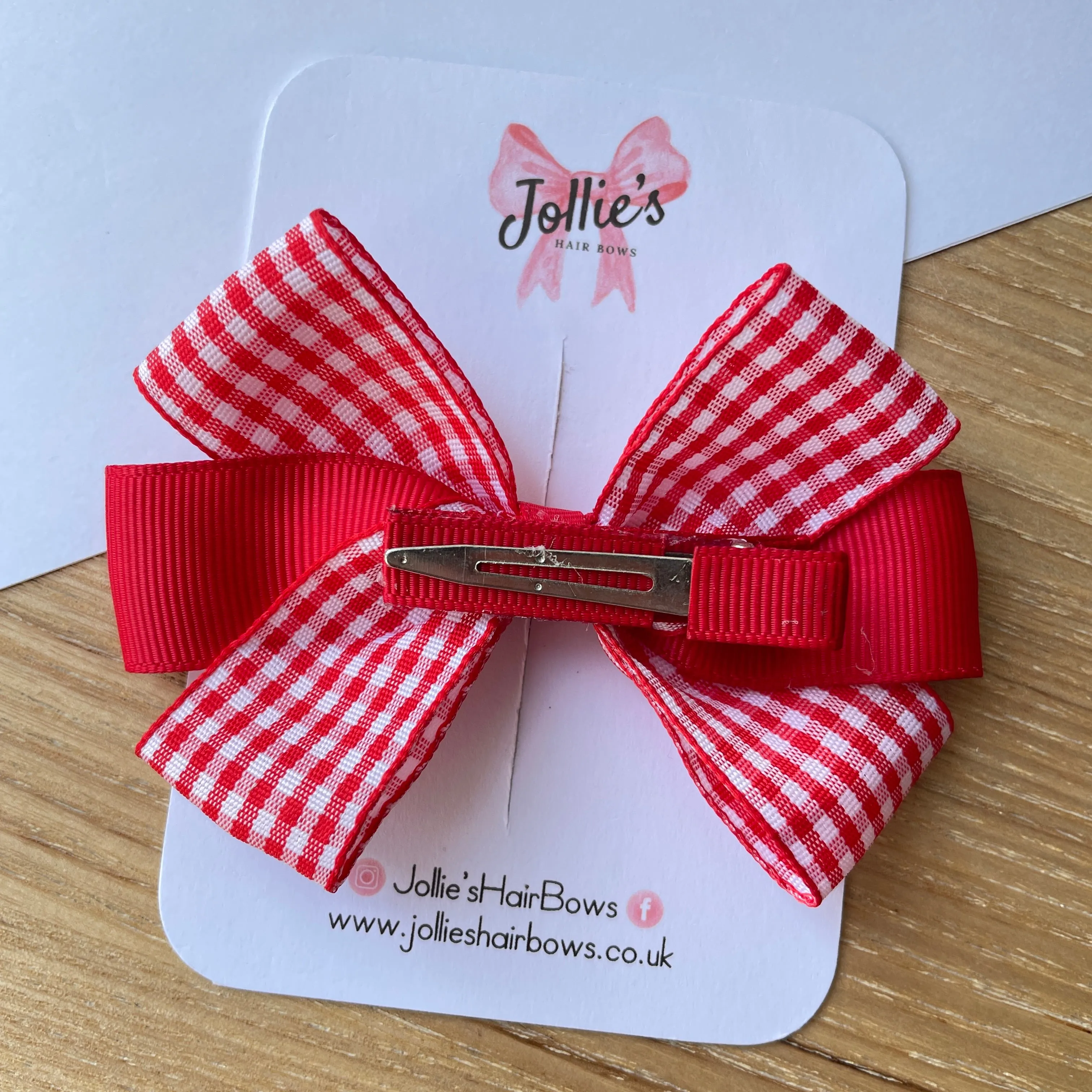 3.5inch Bow with Clip - Red Gingham