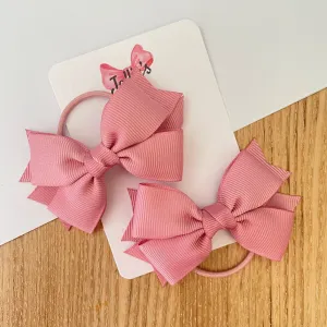 3inch Layered Bow with Thin Elastic (pair) - Quartz