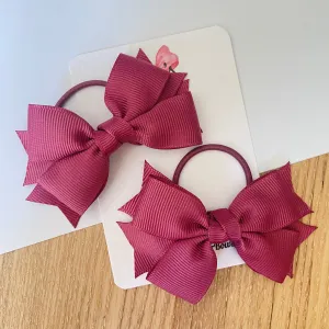 3inch Layered Bow with Thin Elastic (pair) - Victorian Rose