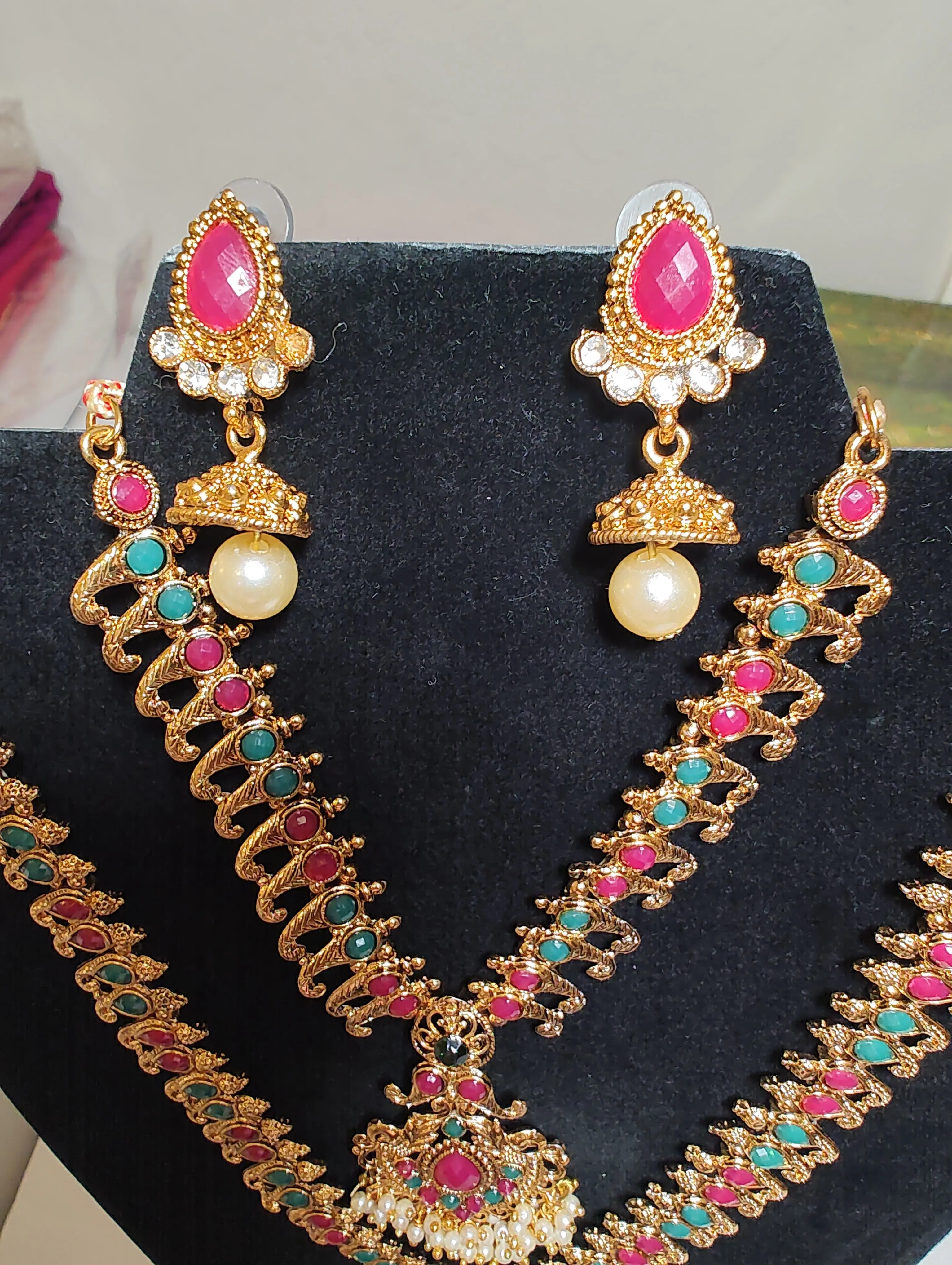 Appealing Gold Plated Multicolor Necklace With Earrings Set