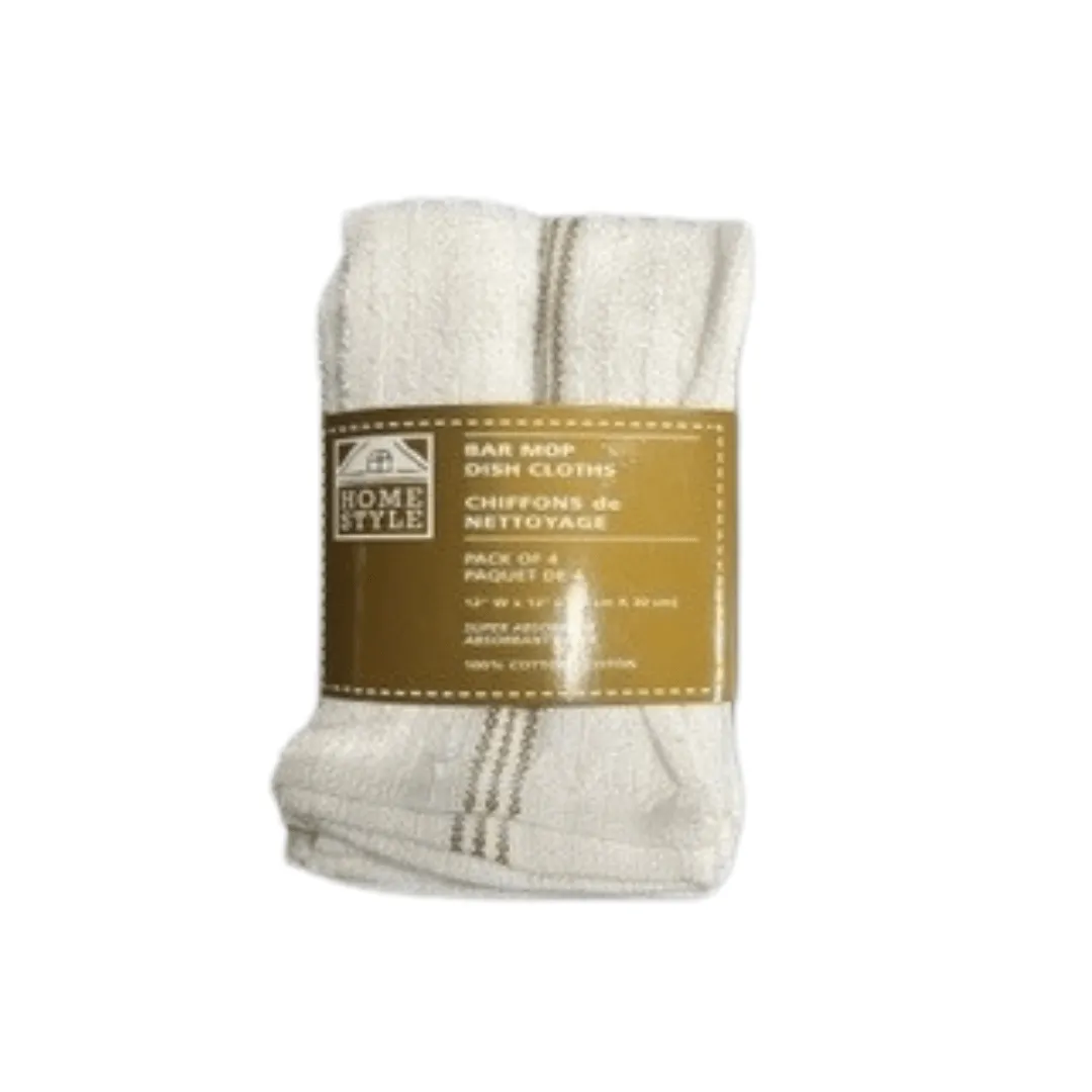 Bar Mop Dish Cloths 4pk. 12"x12" White Home Style