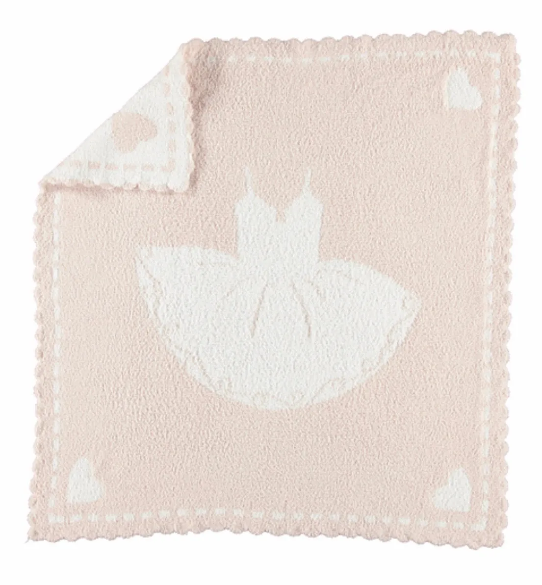 Barefoot Dreams COZYCHIC® SCALLOPED RECEIVING BLANKET in Pink/White