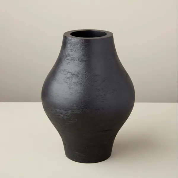 Black Hand Carved Mango Wood Vase