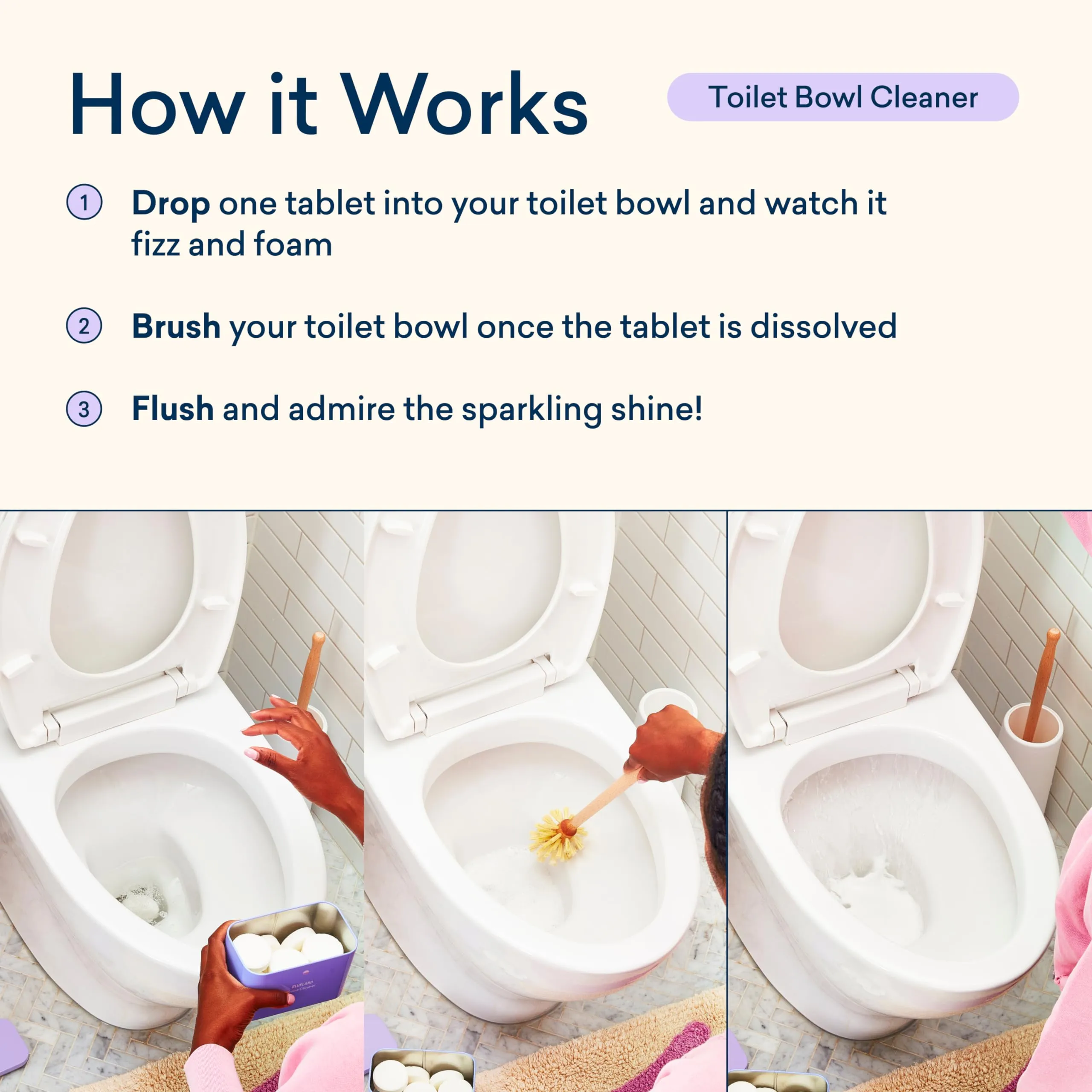 BLUELAND Toilet Bowl Cleaner Starter Set - Eco Friendly Products & Cleaning Supplies - No Harsh Chemicals, Plant-Based - Lemon Cedar - 14 tablets