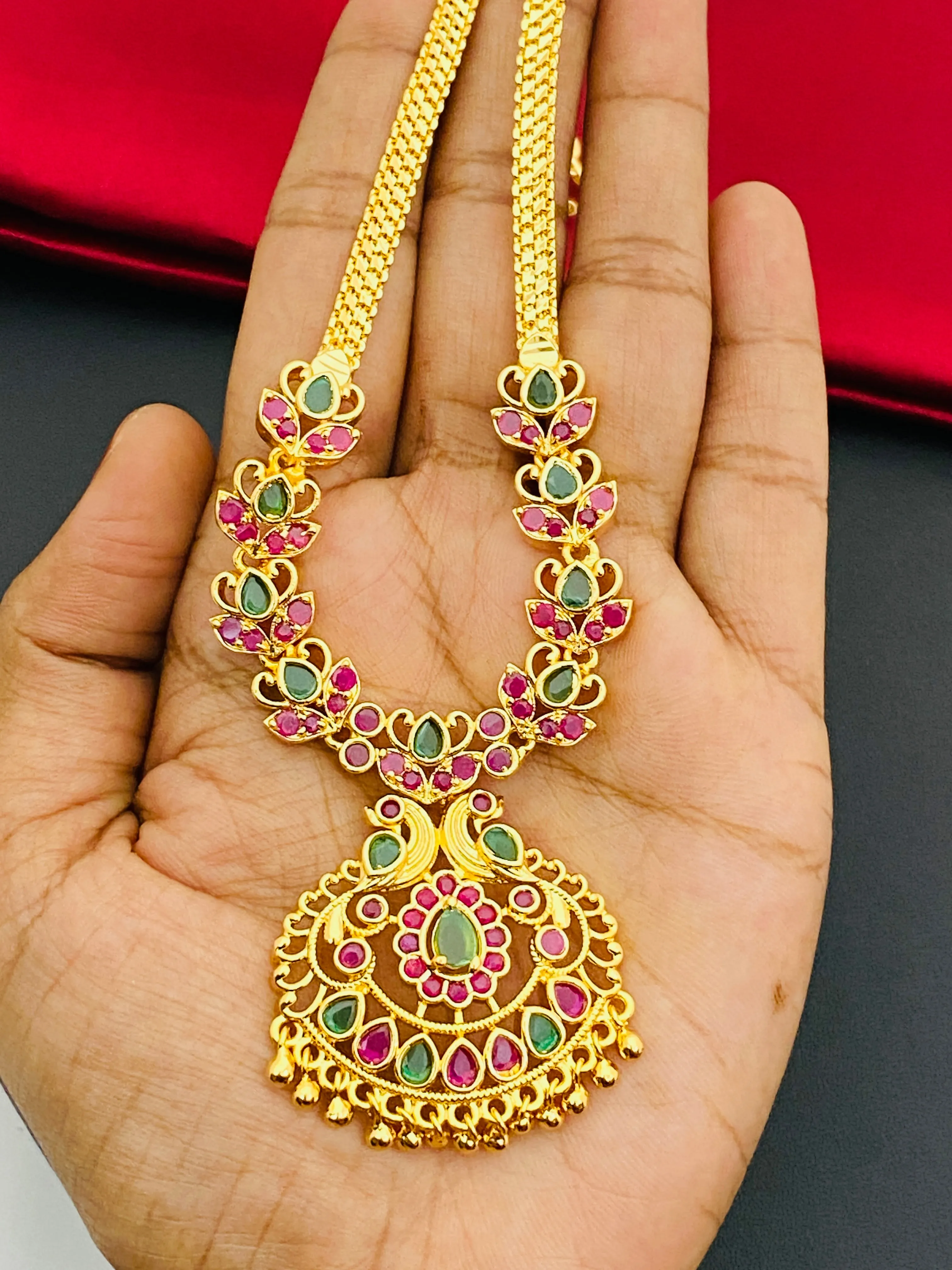 Charming Multi Color Gold Plated Peacock Pendant Necklace