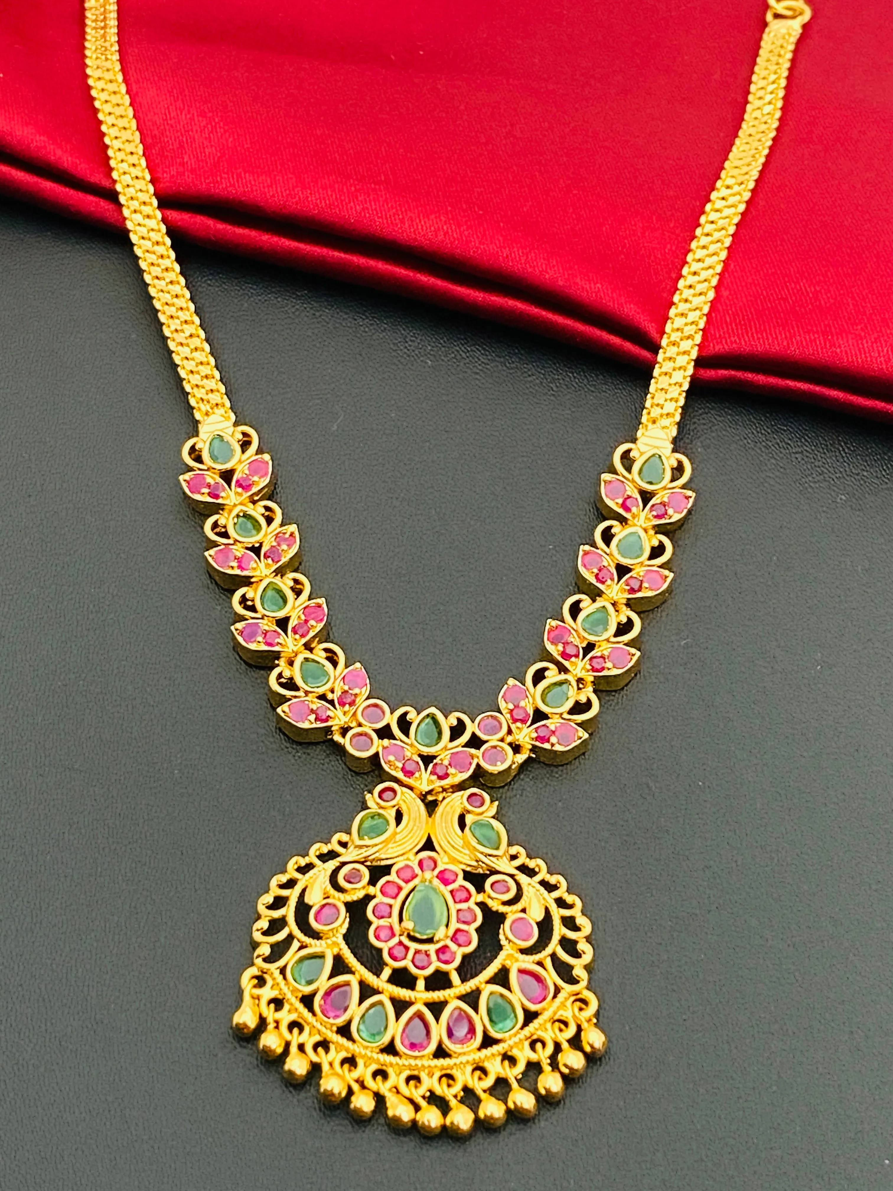 Charming Multi Color Gold Plated Peacock Pendant Necklace