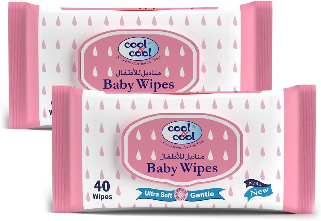 Cool & Cool Baby Wipes Twin Pack 2x 40  total 80 Wipes