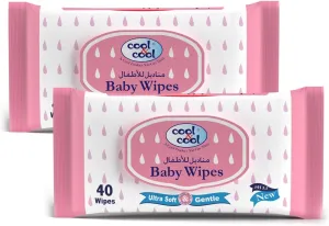Cool & Cool Baby Wipes Twin Pack 2x 40  total 80 Wipes