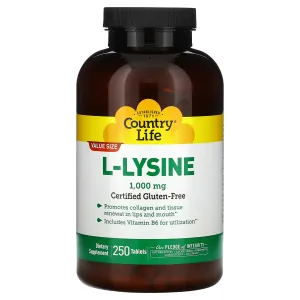 Country Life, L-LYSINE 1000 mg W/B-6, 250 Tablets