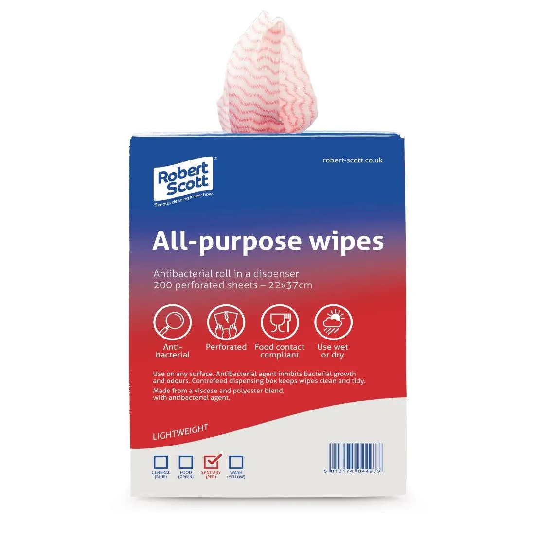 DN844 Robert Scott All-Purpose Antibacterial Cleaning Cloths Red (Pack of 200)