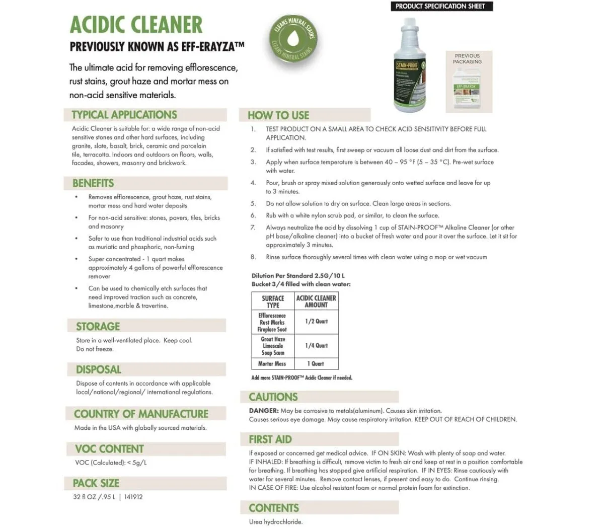 Dry-Treat Stain-Proof Eff Erayza Safe Acid Cleaner