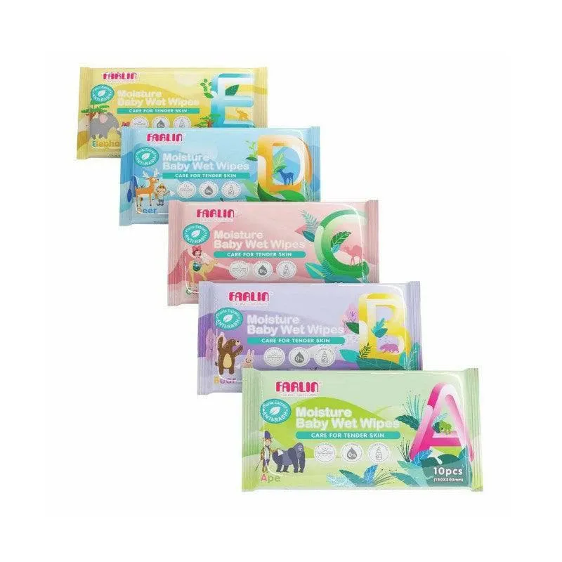 Farlin Safari Wet Wipes 10 Sheets - 5 Packs