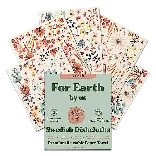 FEBU Swedish Dishcloths for Kitchen | 5 Pack Watercolor Swedish Dish Towels | Cellulose Sponge Cloths | Non-Scratch Reusable Paper Towels Washable | No Odor, Biodegradable, Swedish Cloths