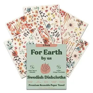 FEBU Swedish Dishcloths for Kitchen | 5 Pack Watercolor Swedish Dish Towels | Cellulose Sponge Cloths | Non-Scratch Reusable Paper Towels Washable | No Odor, Biodegradable, Swedish Cloths