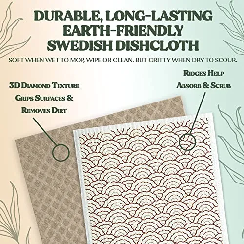 FEBU Swedish Dishcloths for Kitchen | 5 Pack Watercolor Swedish Dish Towels | Cellulose Sponge Cloths | Non-Scratch Reusable Paper Towels Washable | No Odor, Biodegradable, Swedish Cloths