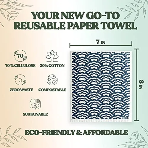 FEBU Swedish Dishcloths for Kitchen | 5 Pack Watercolor Swedish Dish Towels | Cellulose Sponge Cloths | Non-Scratch Reusable Paper Towels Washable | No Odor, Biodegradable, Swedish Cloths