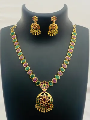 Gorgeous Multi Color Gold Plated Necklace With Earring Sets