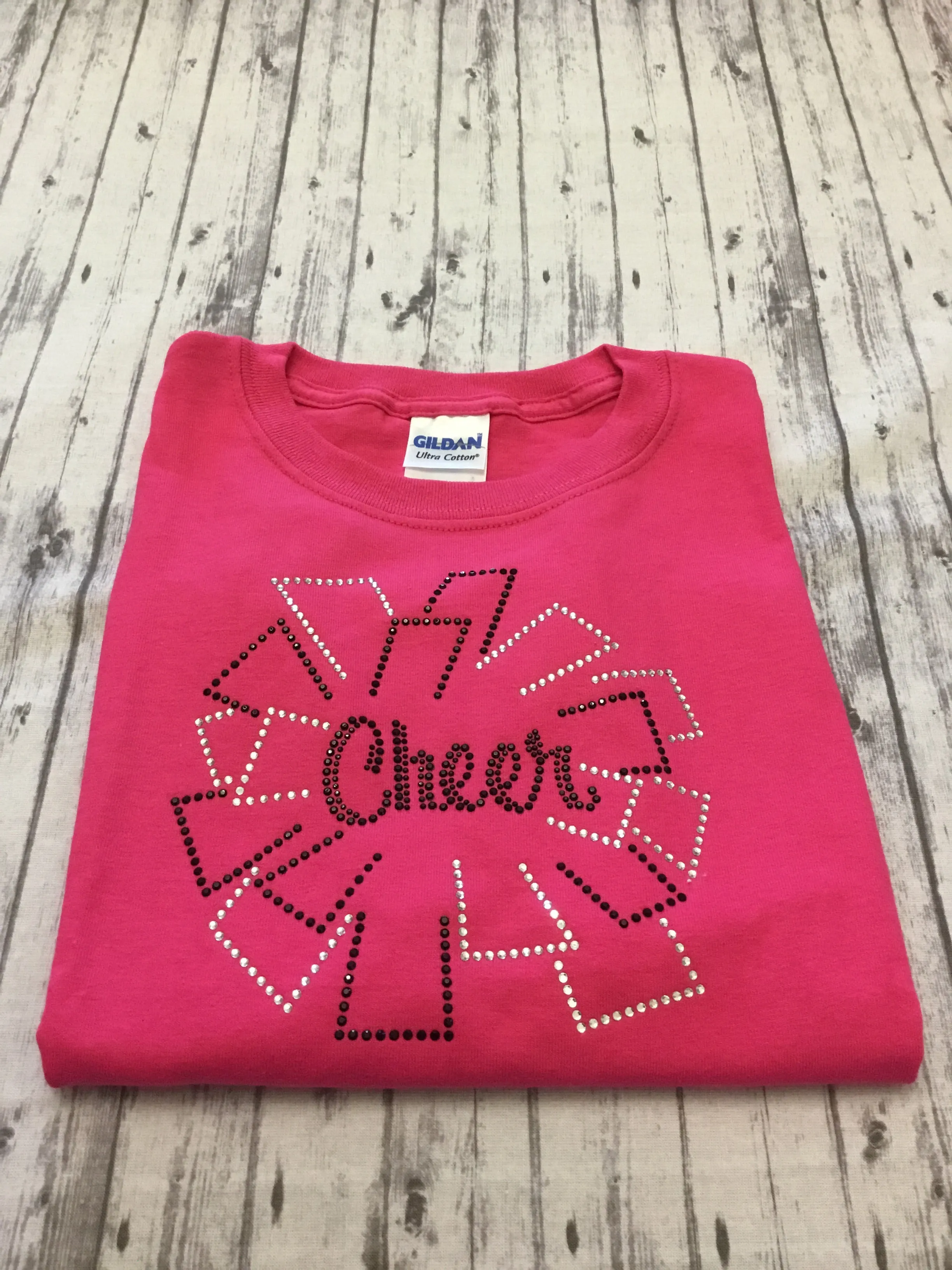 Hot Pink Cheer Pom Pom Rhinestone T-shirt