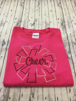 Hot Pink Cheer Pom Pom Rhinestone T-shirt