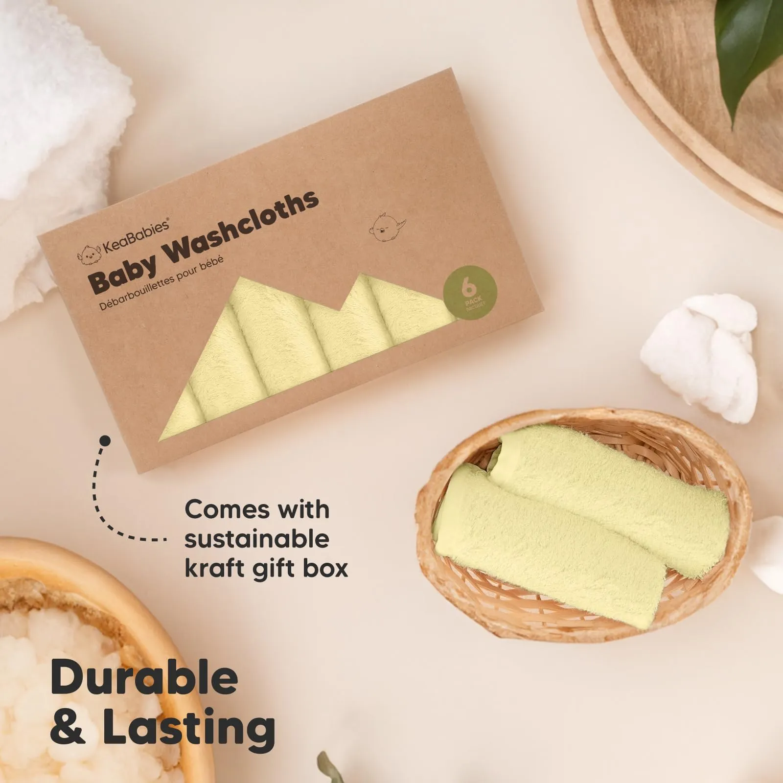KeaBabies: Baby Washcloths, Soft Viscose, Bamboo Deluxe
