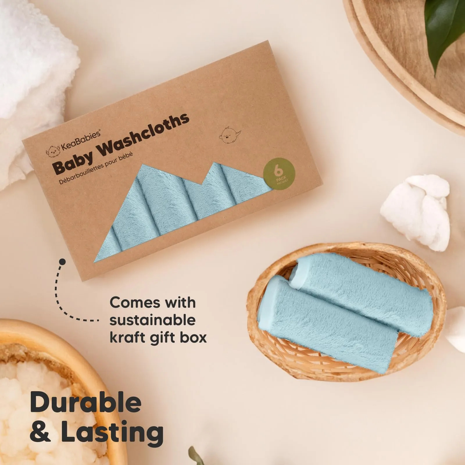 KeaBabies: Baby Washcloths, Soft Viscose, Bamboo Deluxe