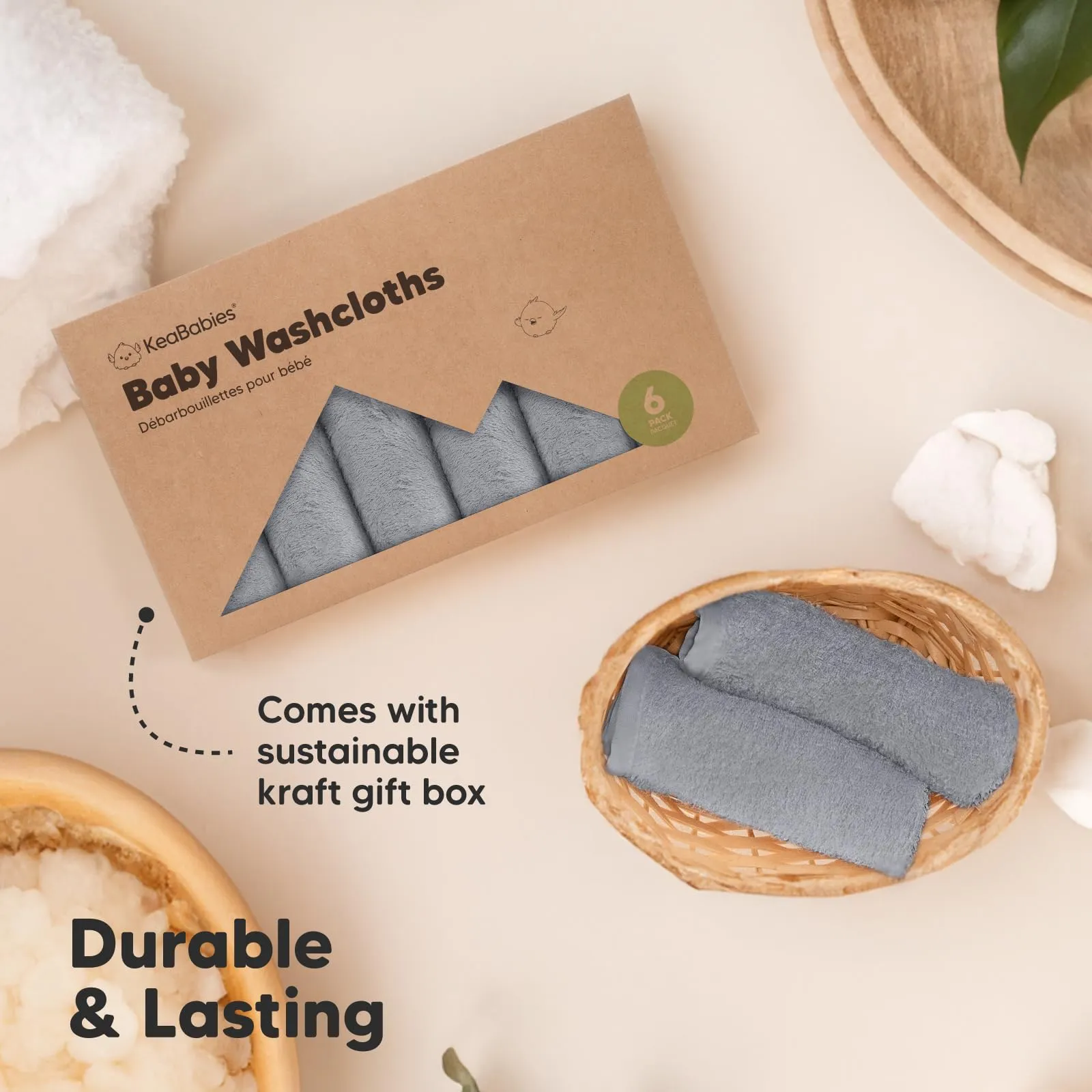 KeaBabies: Baby Washcloths, Soft Viscose, Bamboo Deluxe