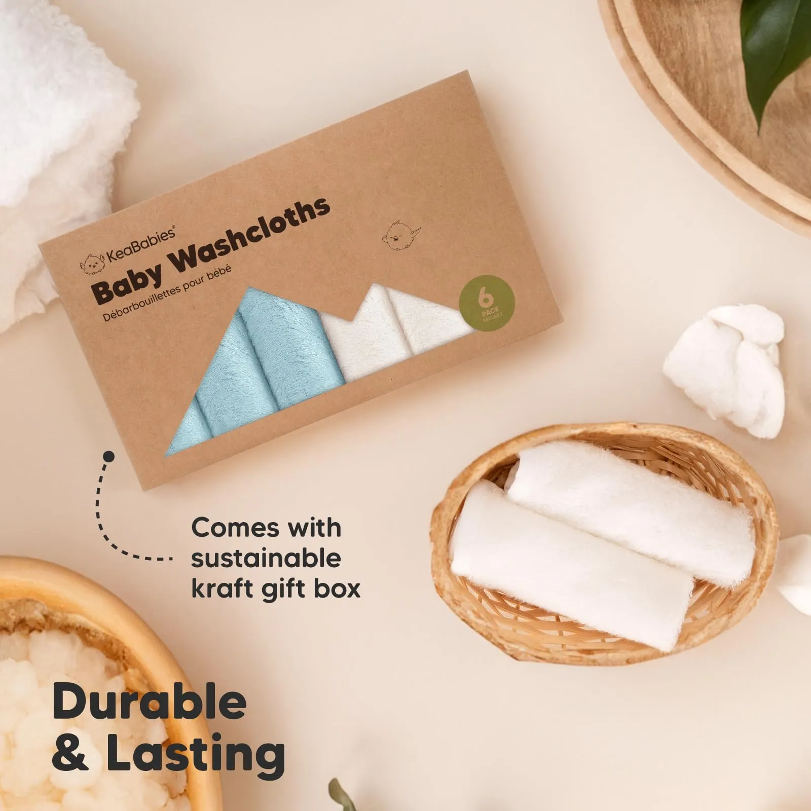 KeaBabies: Baby Washcloths, Soft Viscose, Bamboo Deluxe
