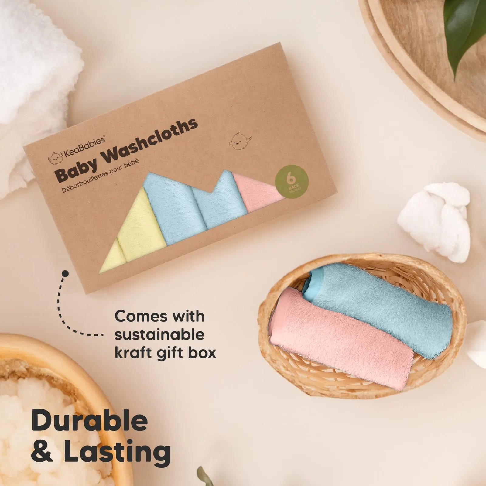 KeaBabies: Baby Washcloths, Soft Viscose, Bamboo Deluxe