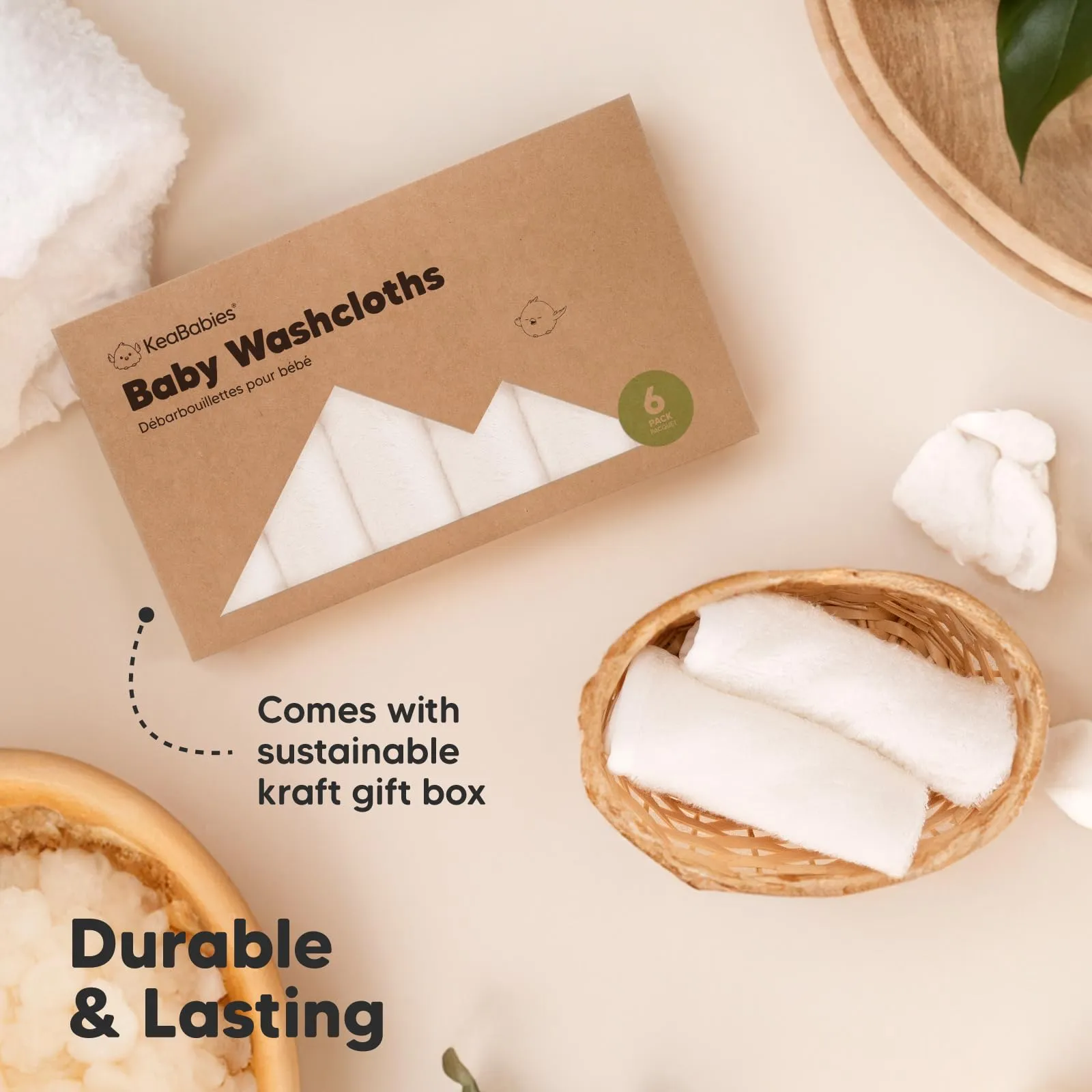 KeaBabies: Baby Washcloths, Soft Viscose, Bamboo Deluxe
