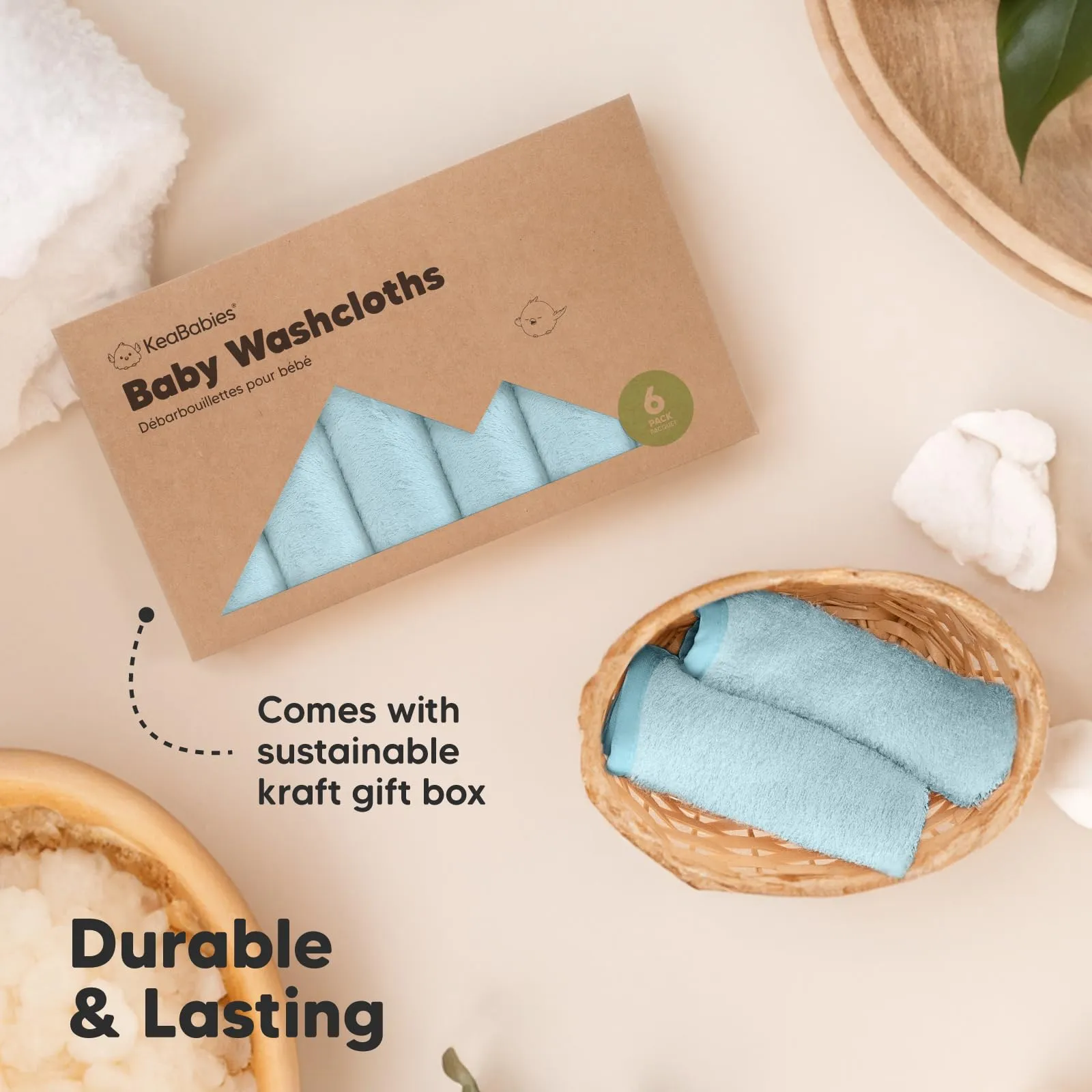 KeaBabies: Baby Washcloths, Soft Viscose, Bamboo Deluxe