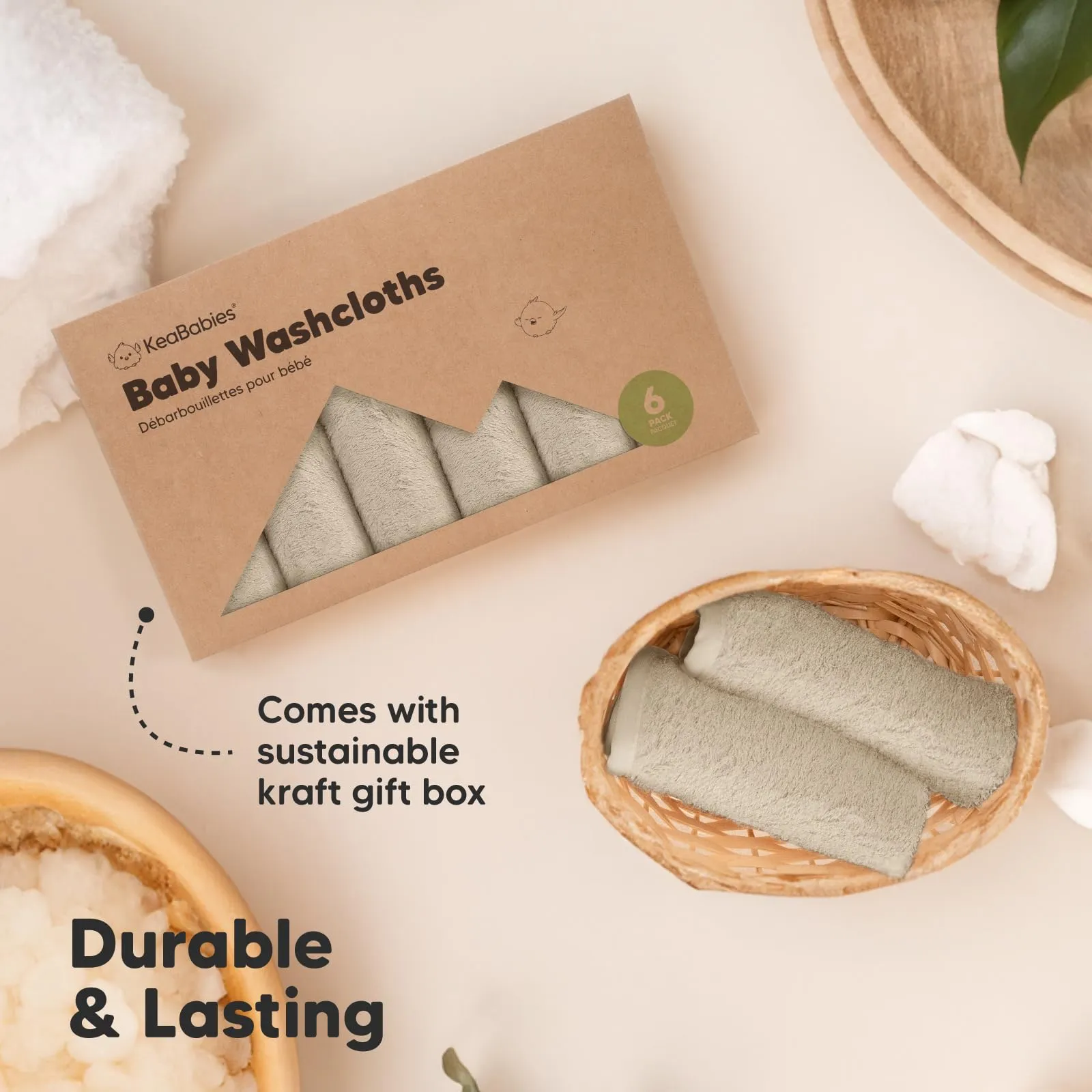 KeaBabies: Baby Washcloths, Soft Viscose, Bamboo Deluxe