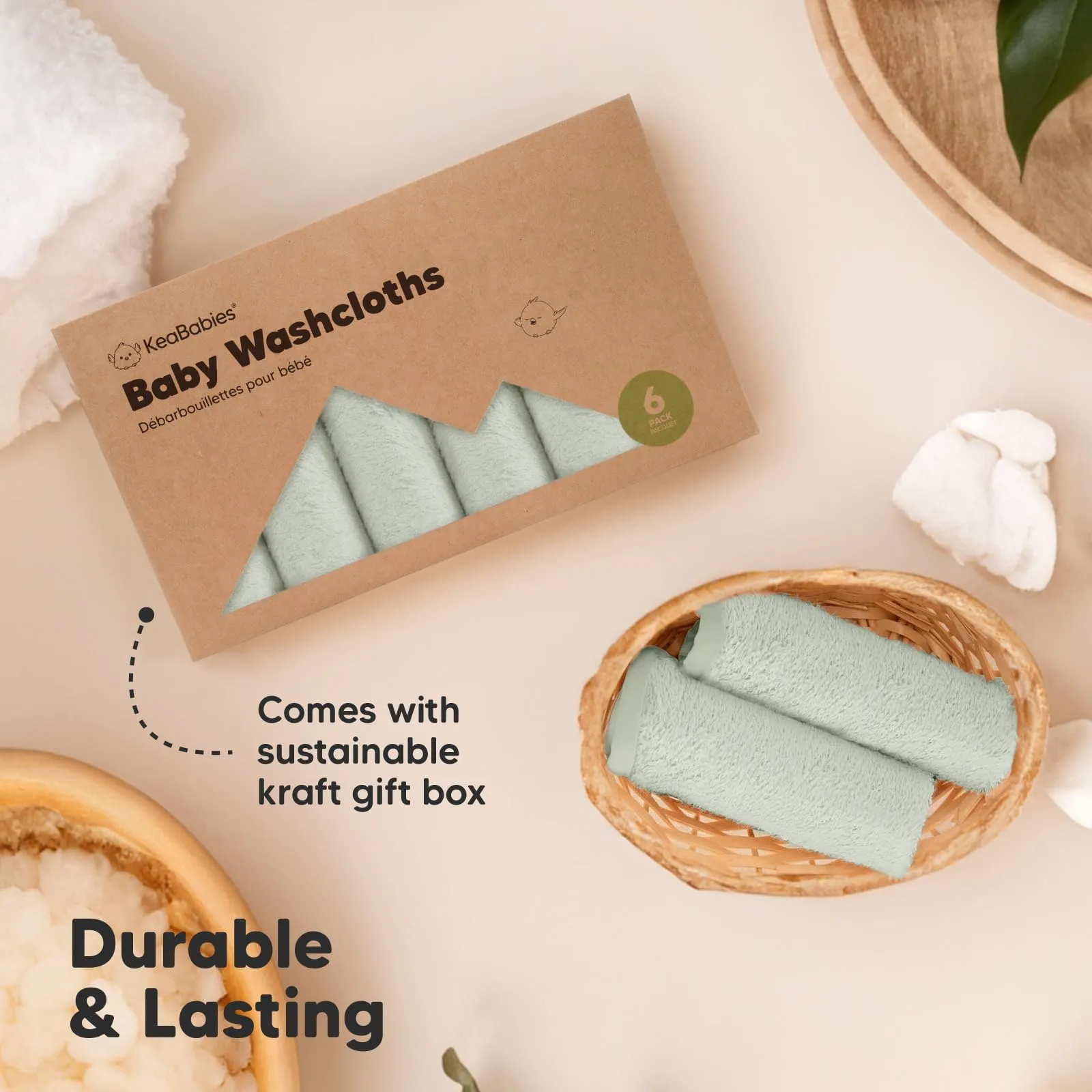 KeaBabies: Baby Washcloths, Soft Viscose, Bamboo Deluxe