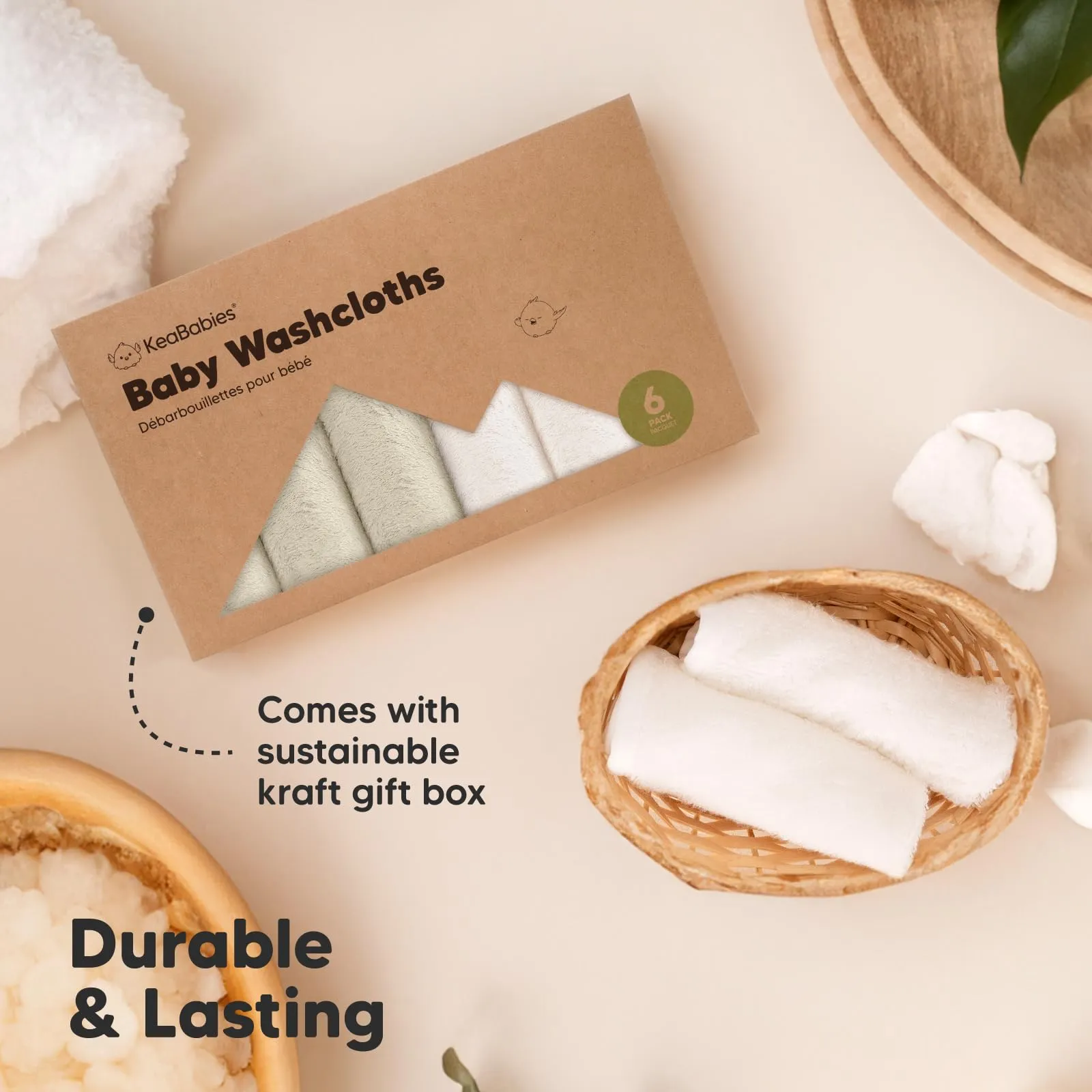 KeaBabies: Baby Washcloths, Soft Viscose, Bamboo Deluxe