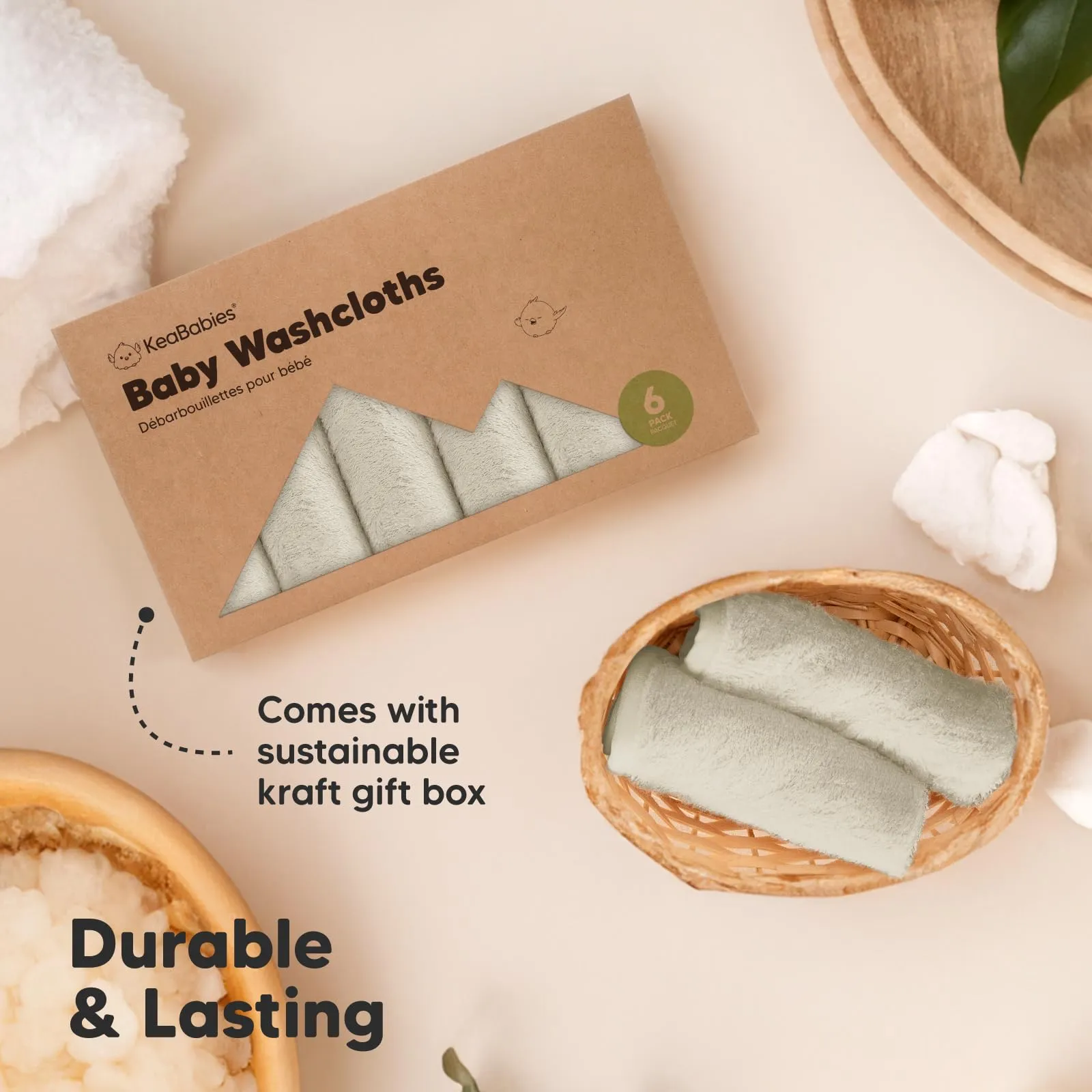 KeaBabies: Baby Washcloths, Soft Viscose, Bamboo Deluxe