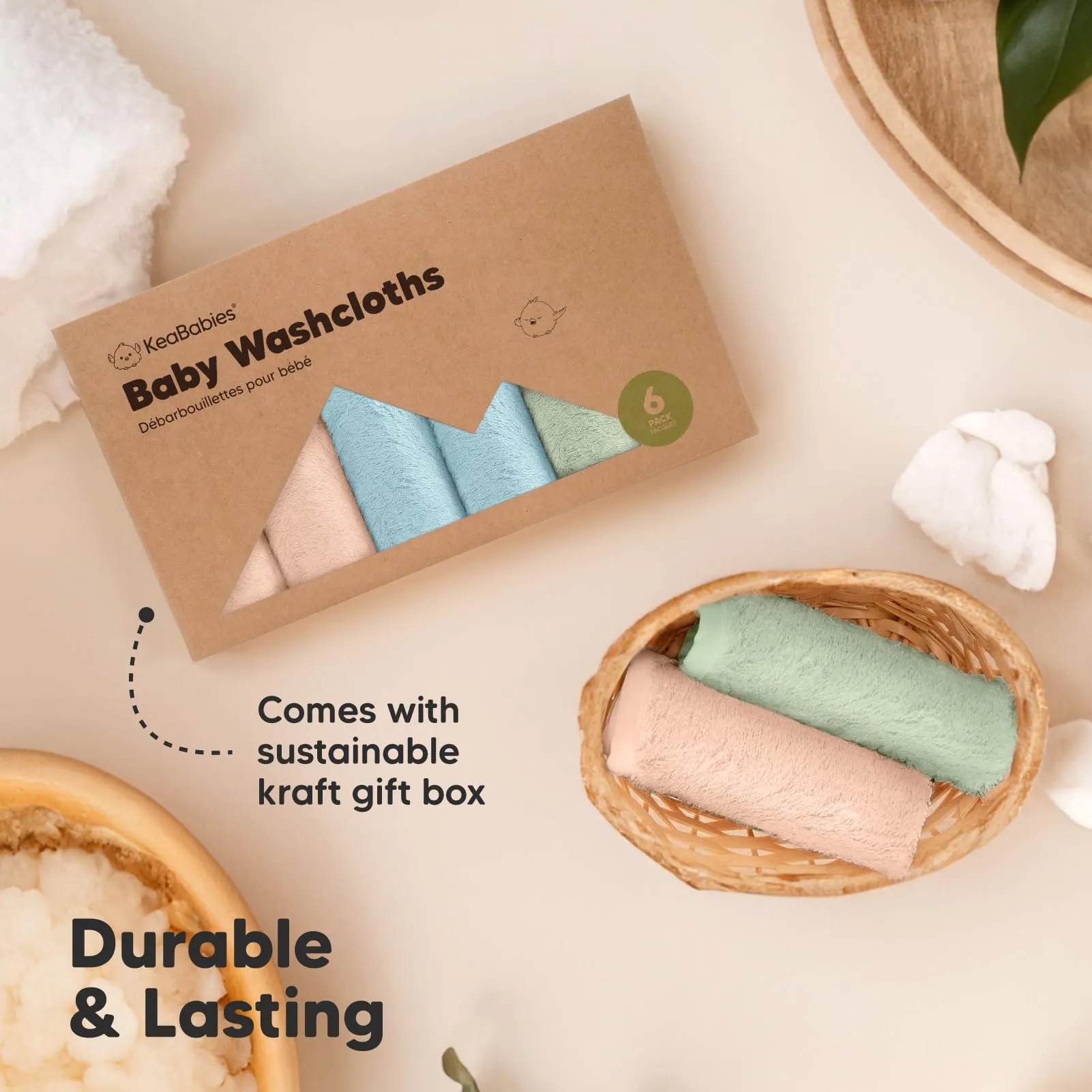 KeaBabies: Baby Washcloths, Soft Viscose, Bamboo Deluxe