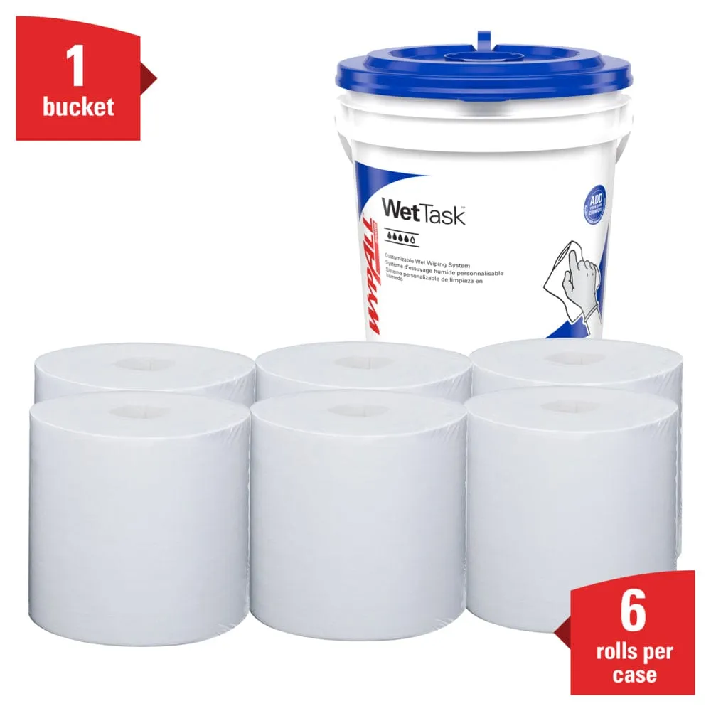Kimberly Clark WypAll Critical Clean WetTask Wipers for Bleach, Disinfectants, Sanitizers, Center Pull Roll, and Free Bucket