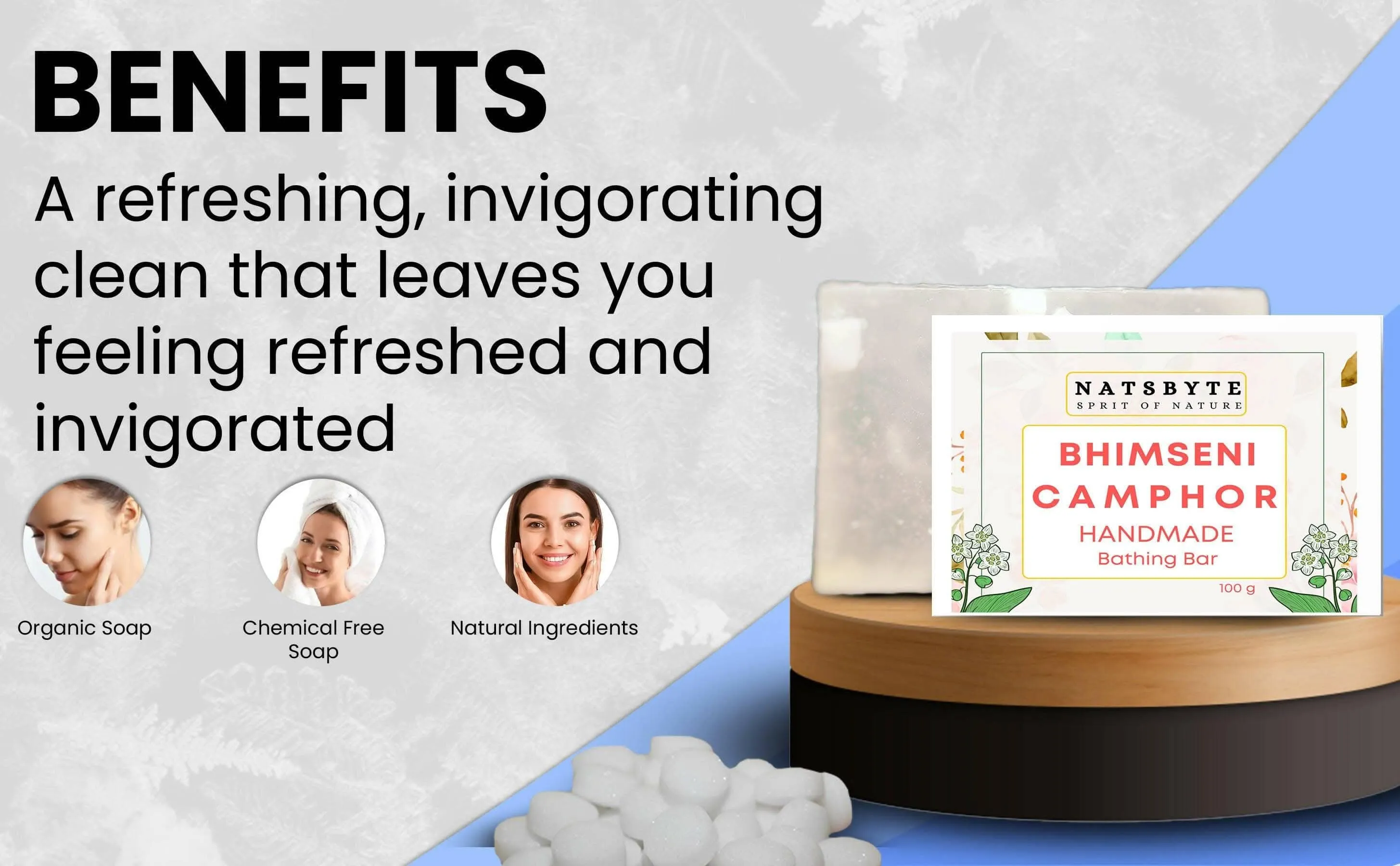 Natsbyte Bhimseni Camphor Soap | Camphor Bathing Bar | Handmade Soap for Freshness