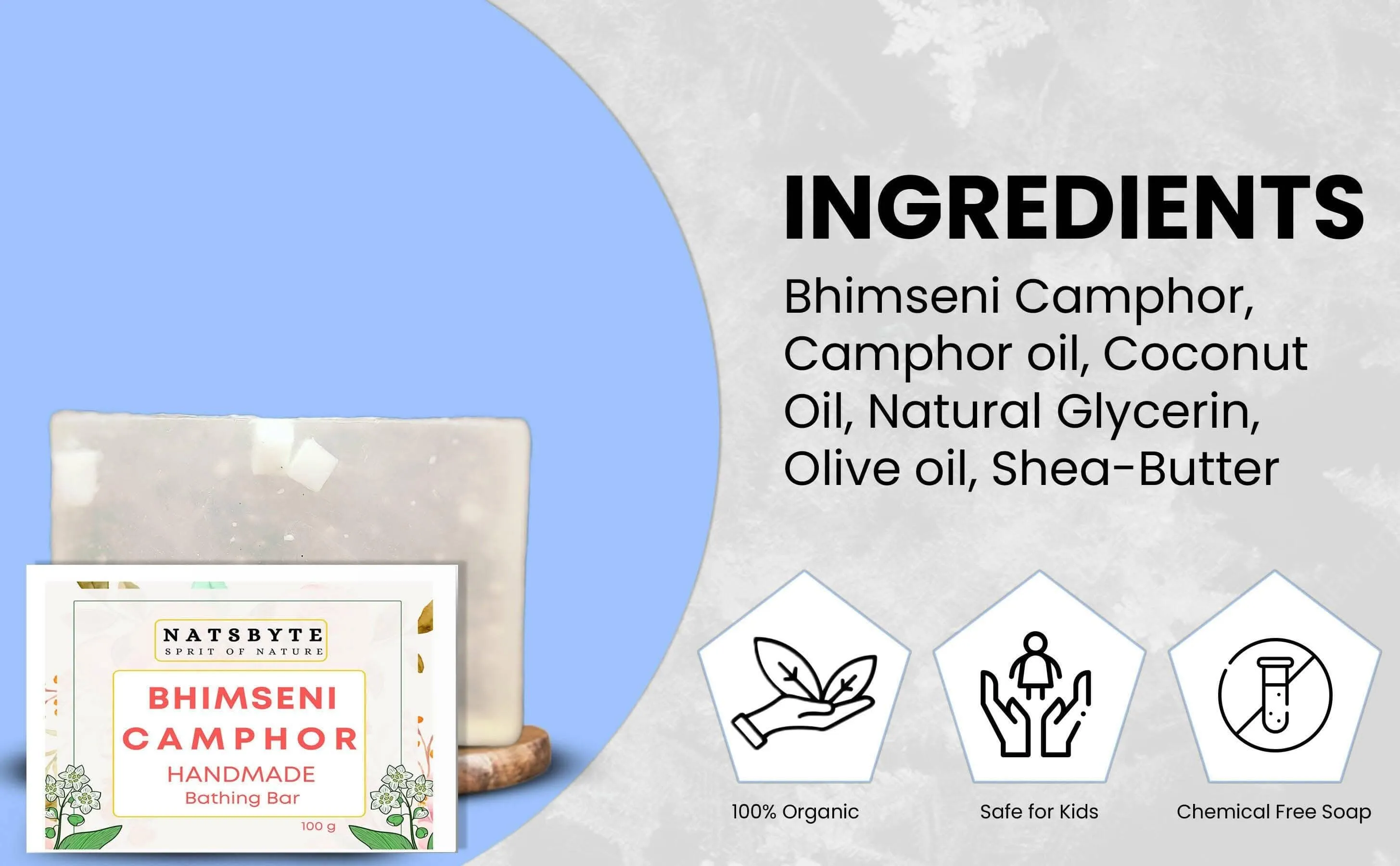 Natsbyte Bhimseni Camphor Soap | Camphor Bathing Bar | Handmade Soap for Freshness