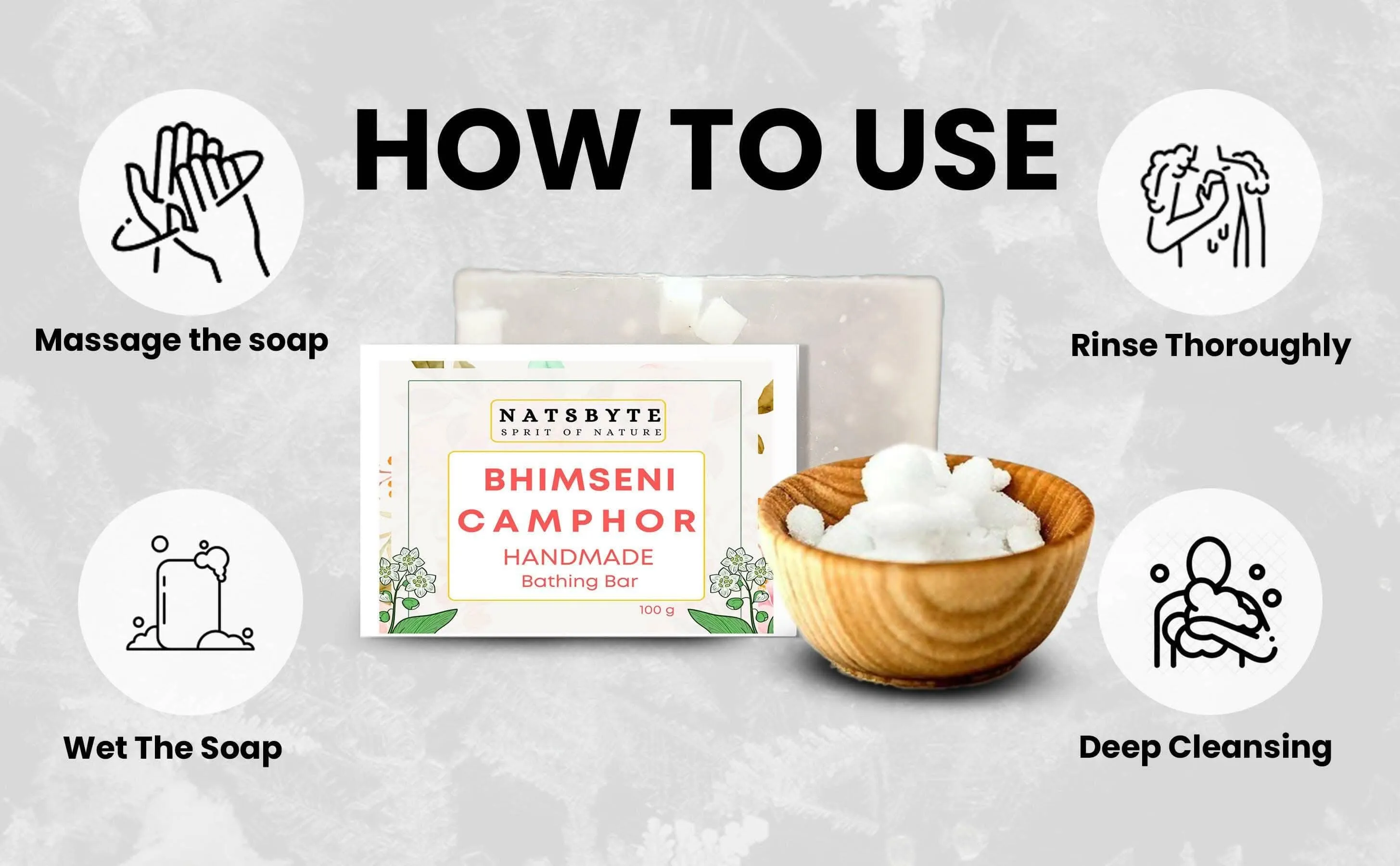 Natsbyte Bhimseni Camphor Soap | Camphor Bathing Bar | Handmade Soap for Freshness