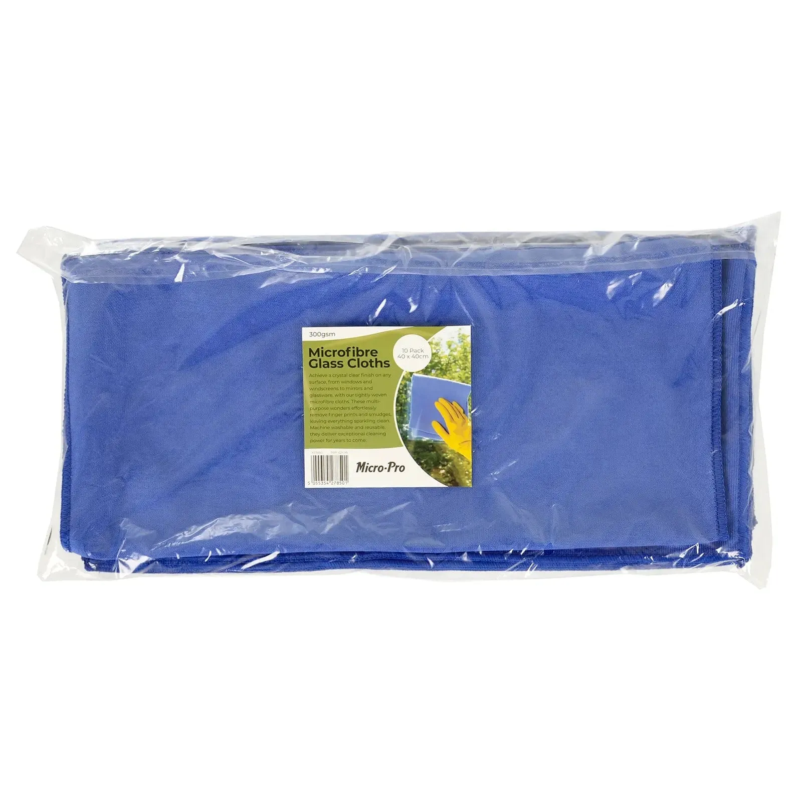 Pack of 10 Micro-Pro Microfibre Glass Cloths Windows Mirrors Blue Square 40cm